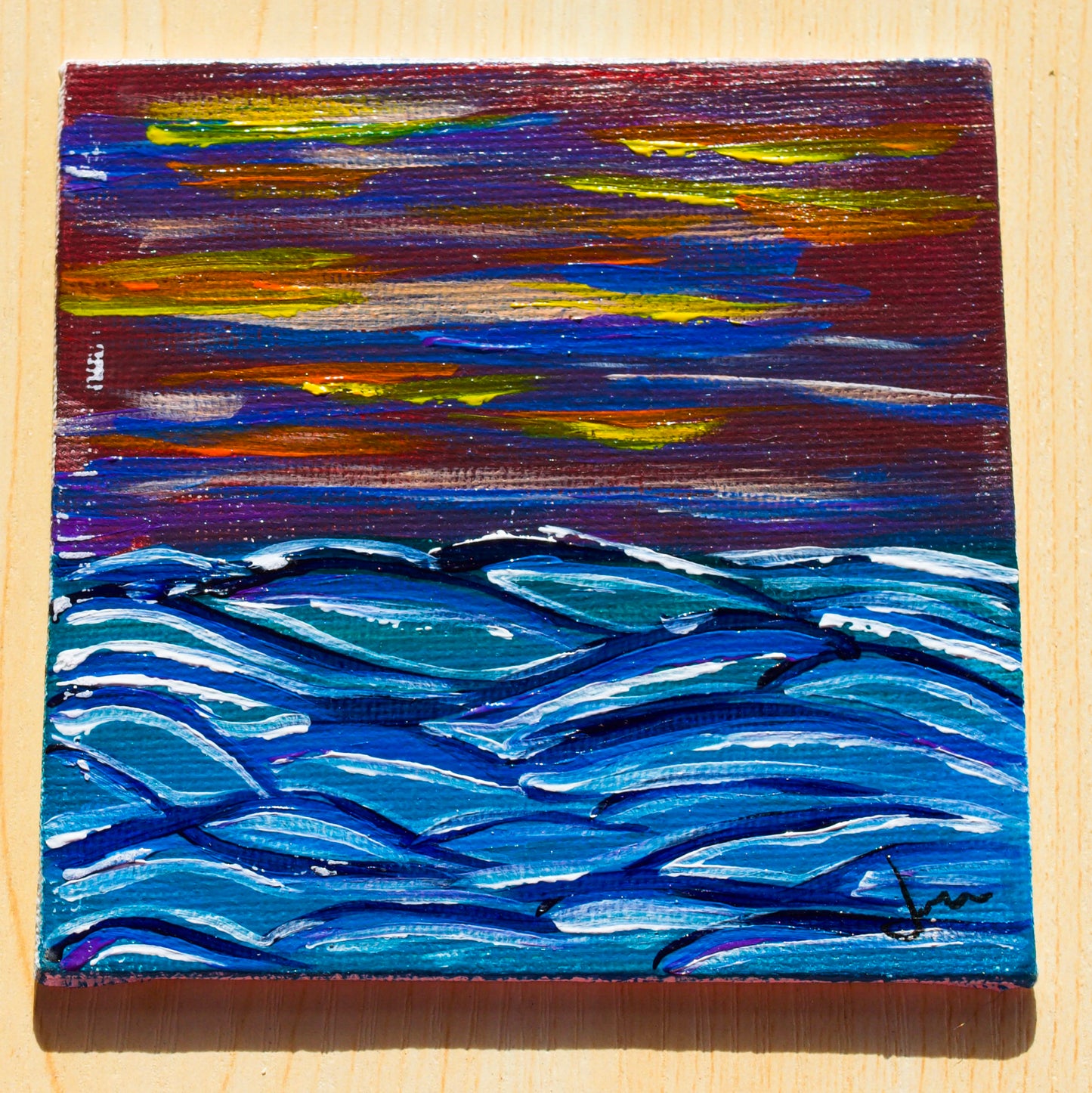 Eternal Tide 4x4 Canvas Panel + Wooden Mini Easel for Display