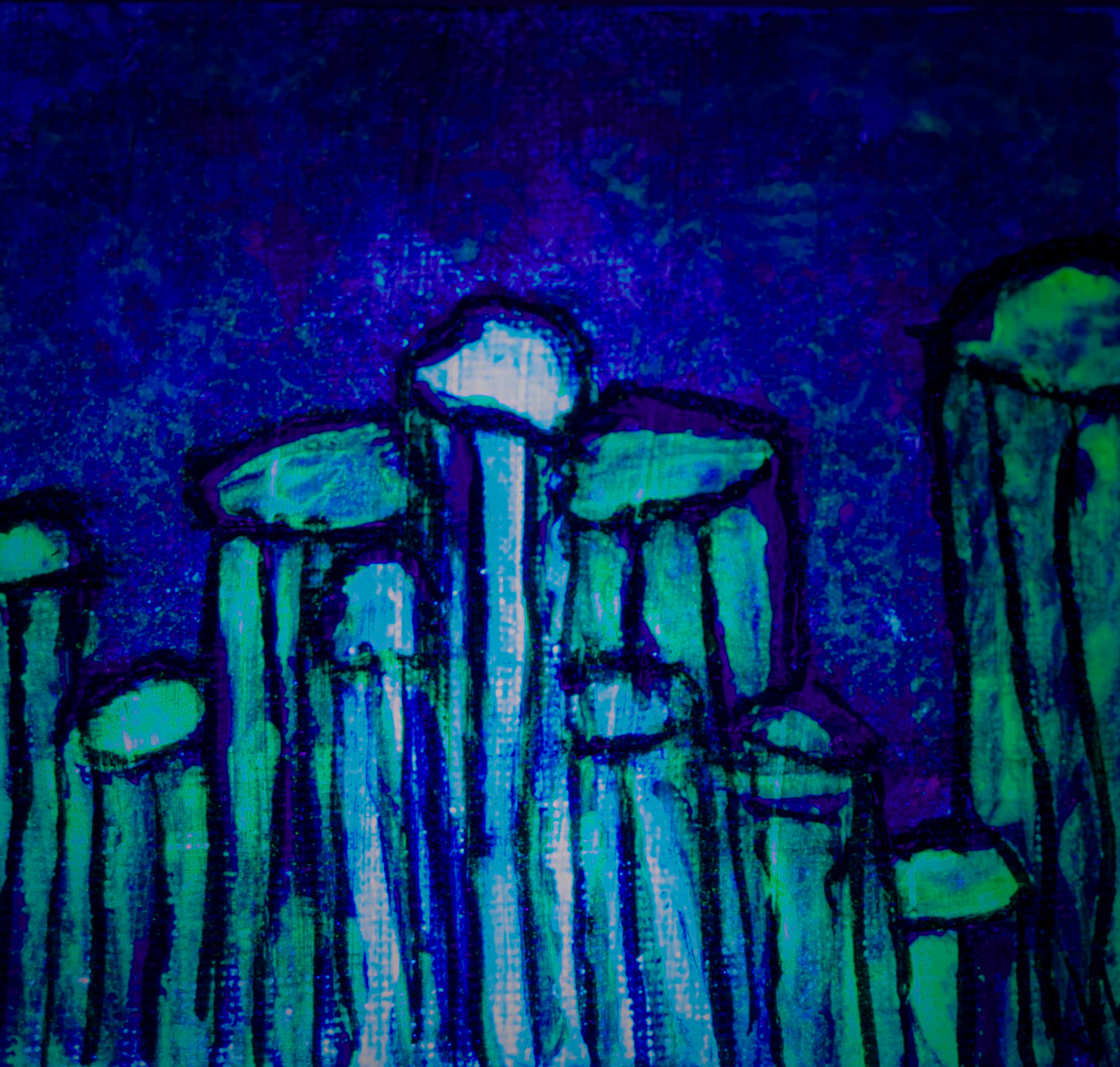 Glowing Crystals 4x4 Canvas Panel + Wooden Mini Easel for Display.