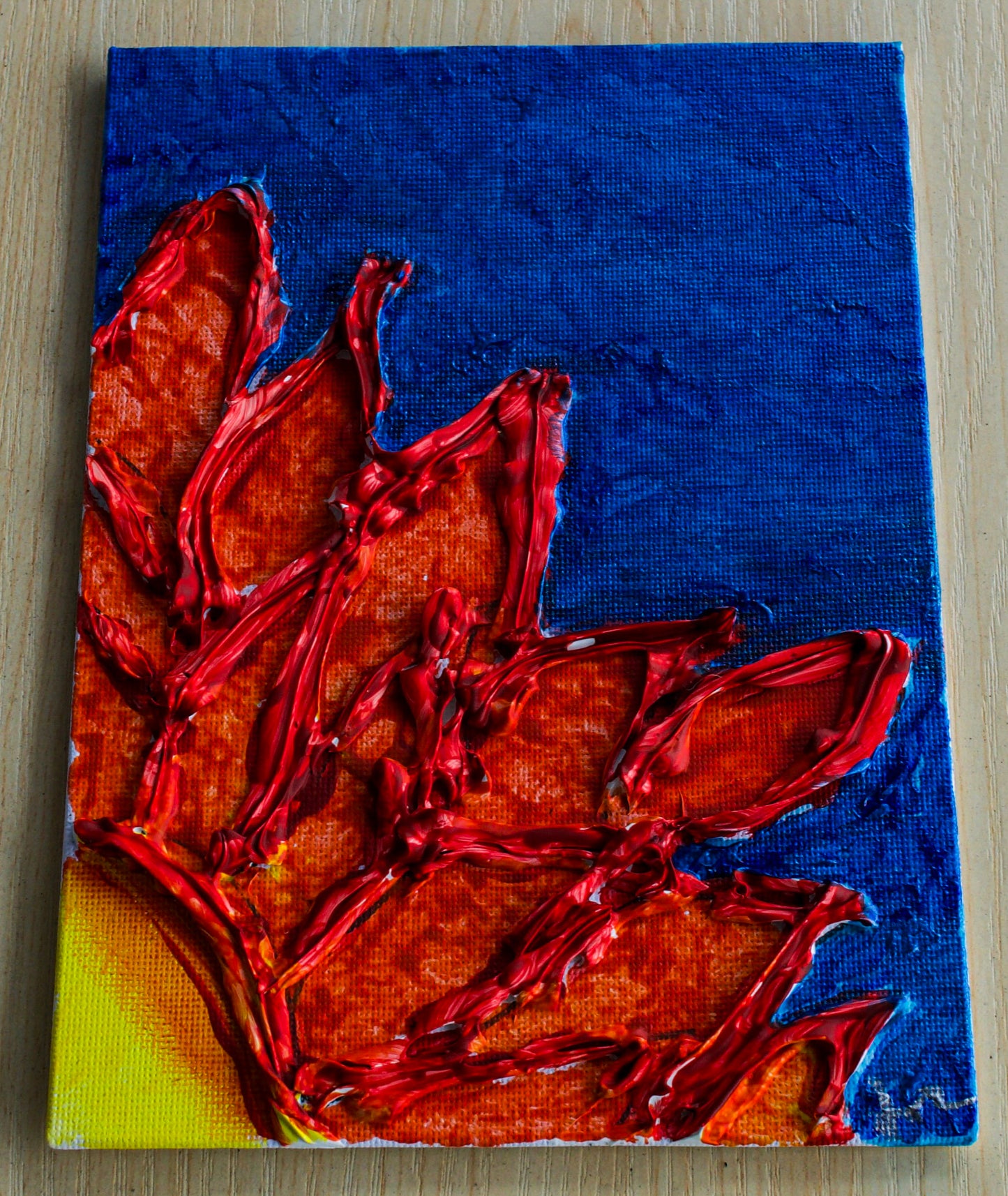 Sunflower Glow Textured Art 5x7 Canvas Panel + Wooden Mini Easel for Diaplay