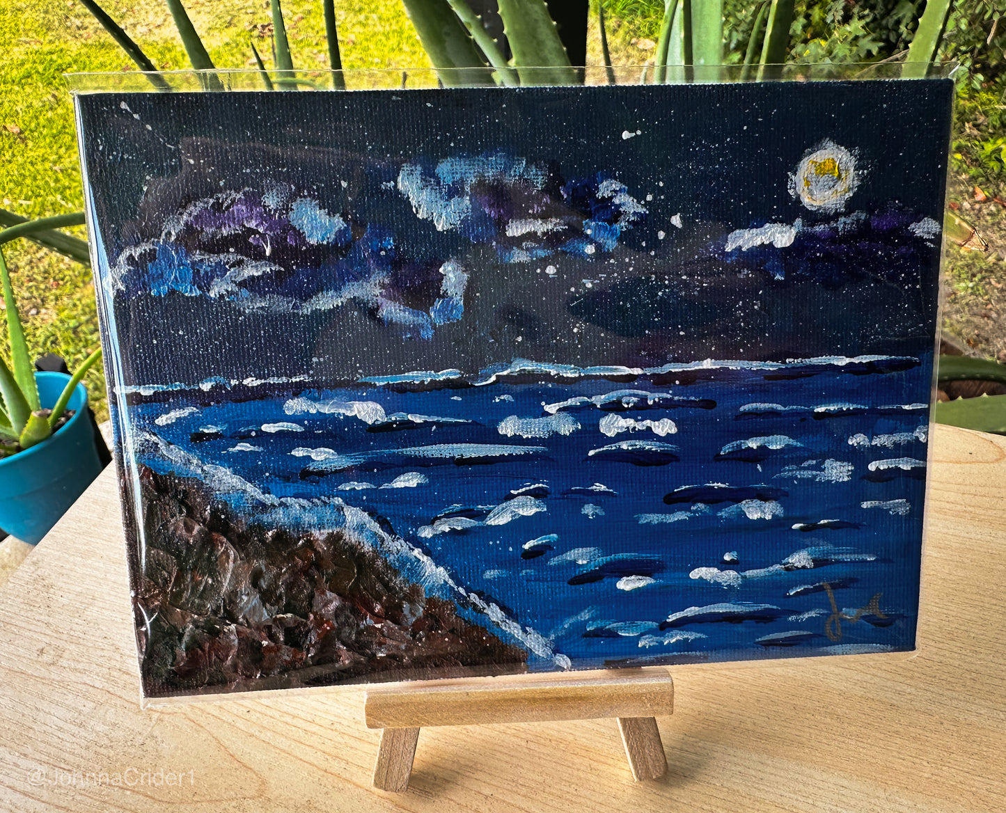 Indigo Tide Dreams 5x7 Canvas Panel + Mini Easel for Display