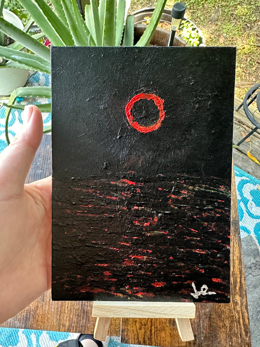 Dark Eclipse 5x7 Canvas Panel + Mini Easel for Display