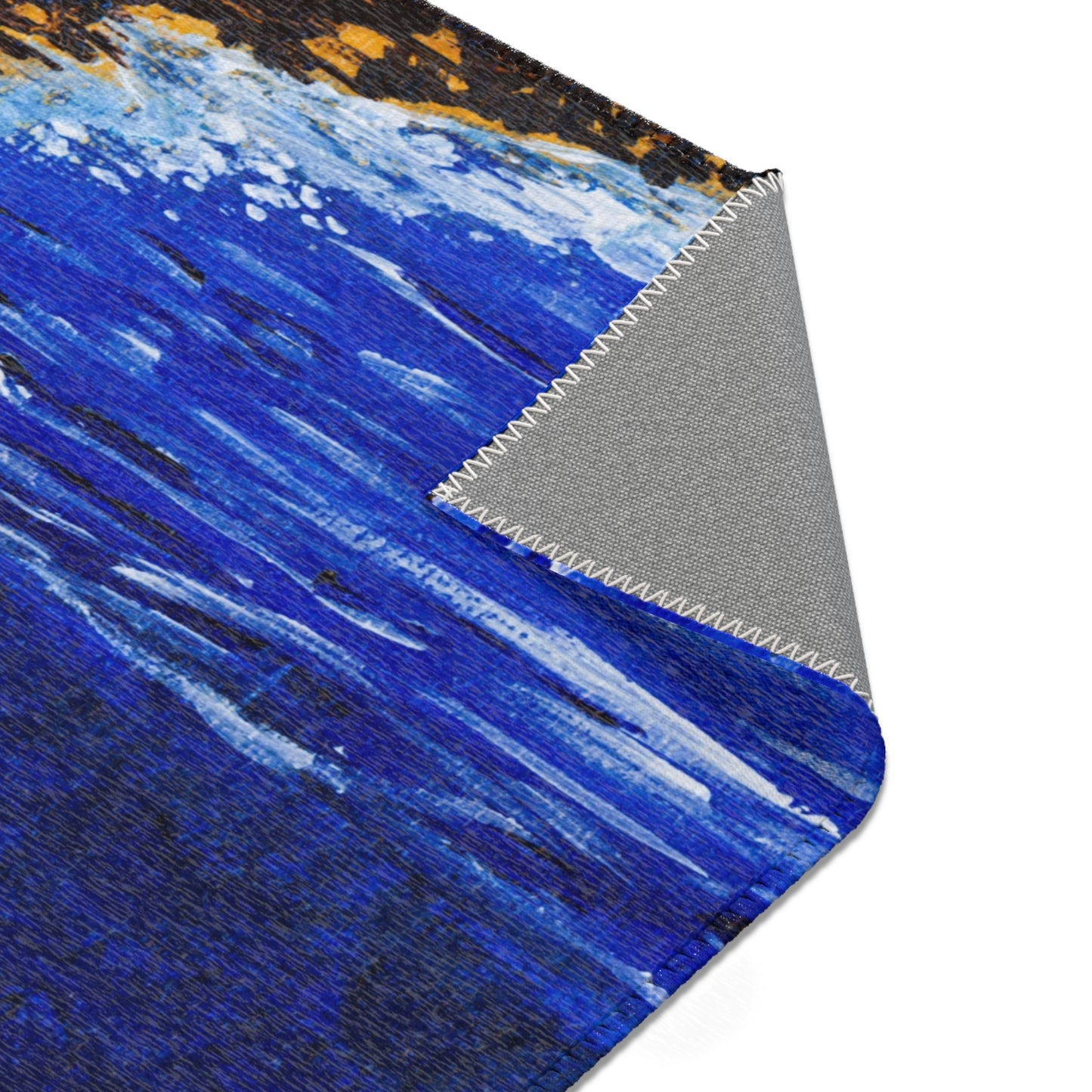 Blue Area Rug — Deep Blue Coastal Wave Accent Rug