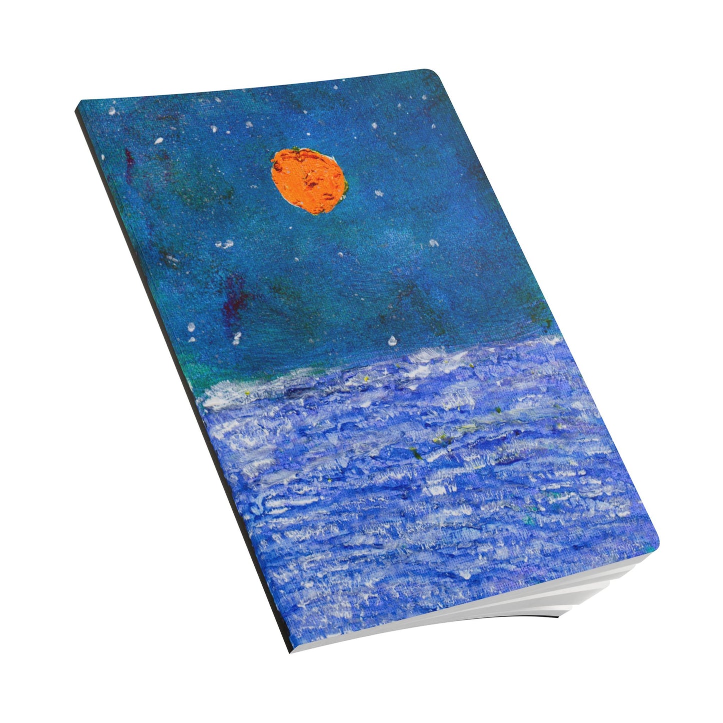 Lunar Tide Meditation Softcover Journal — Blue Sea Nightscape Notebook