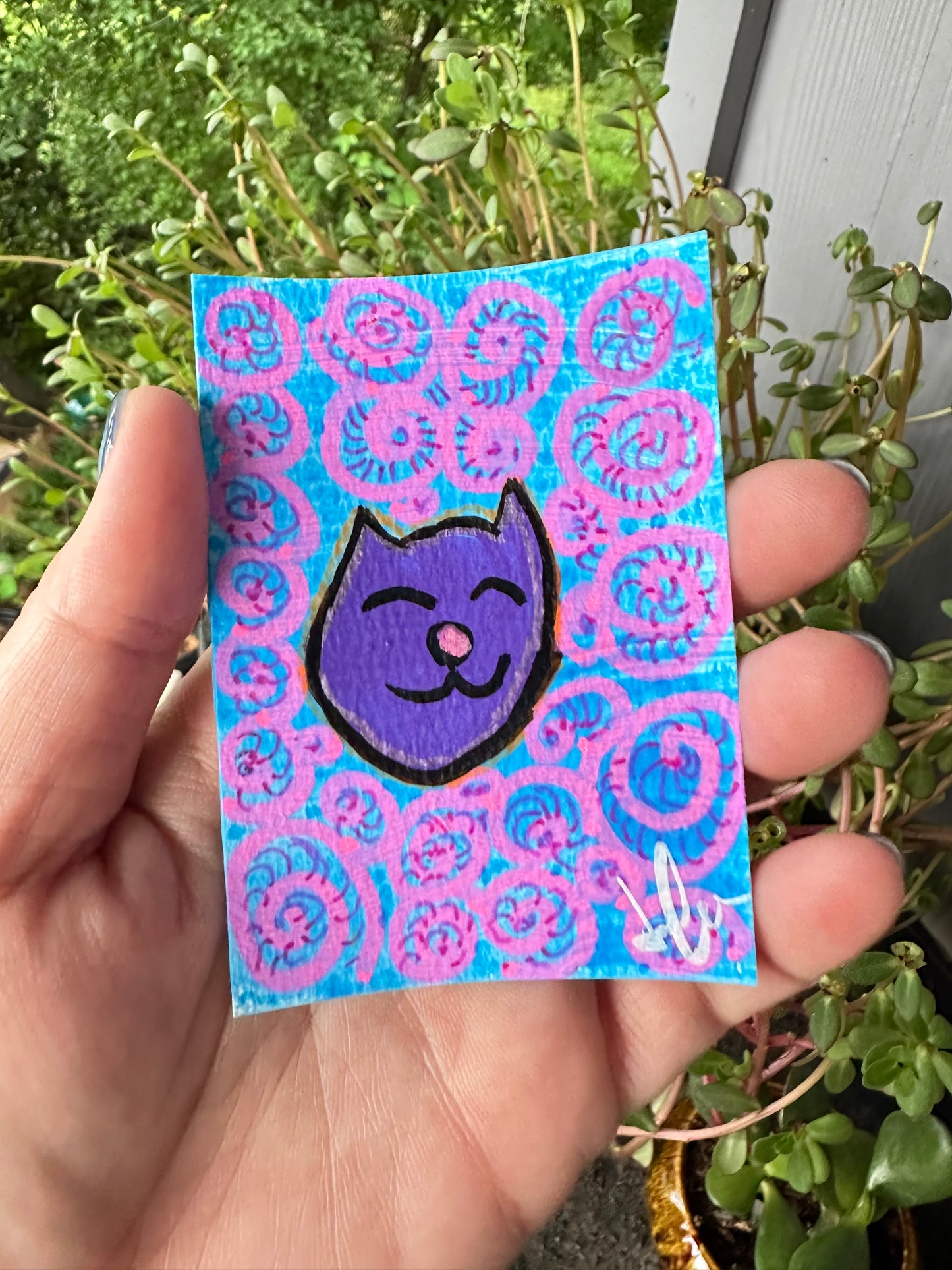 Swirls Cat Head - ACEO