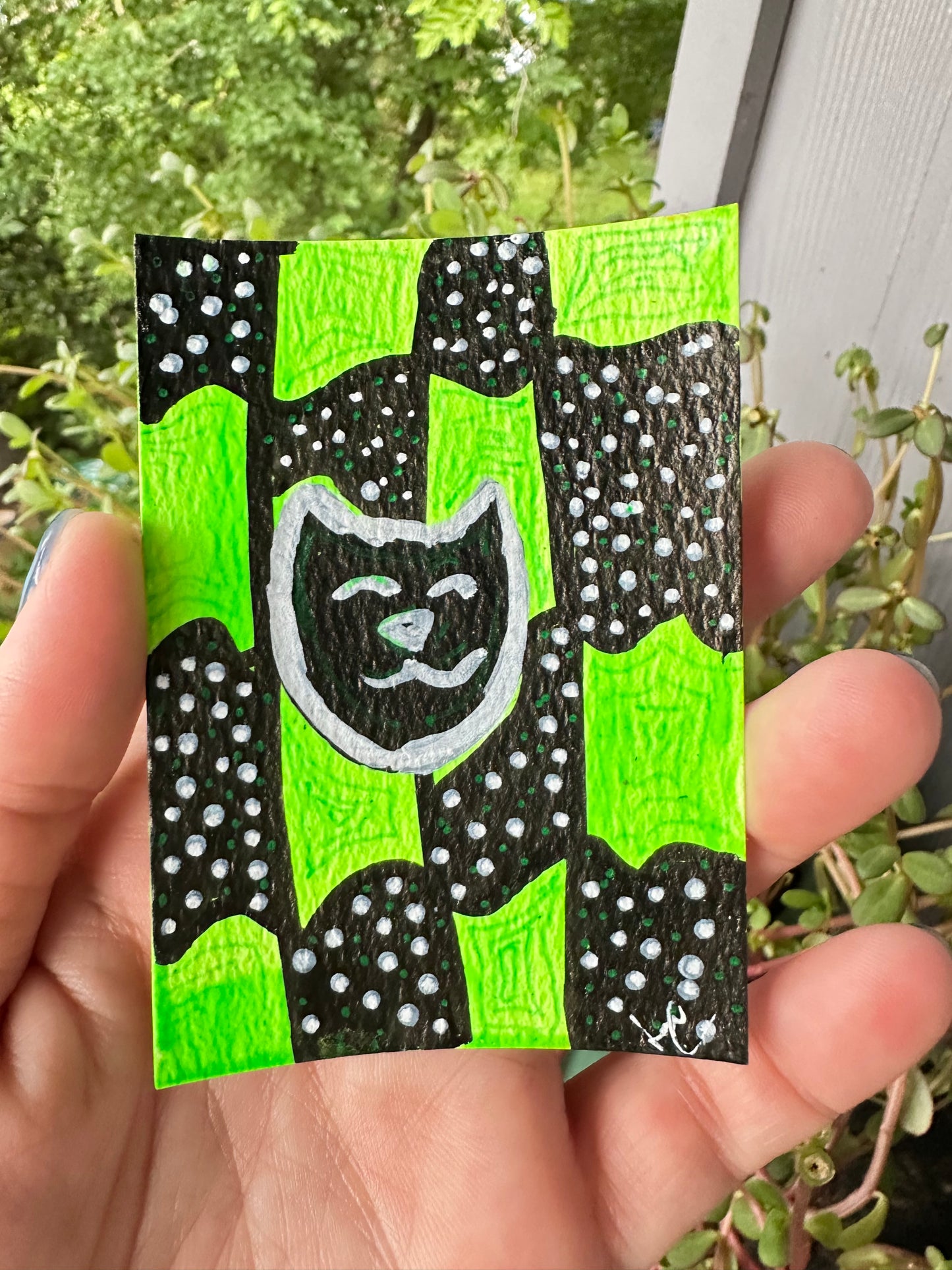 Black & Green Cat Head - ACEO