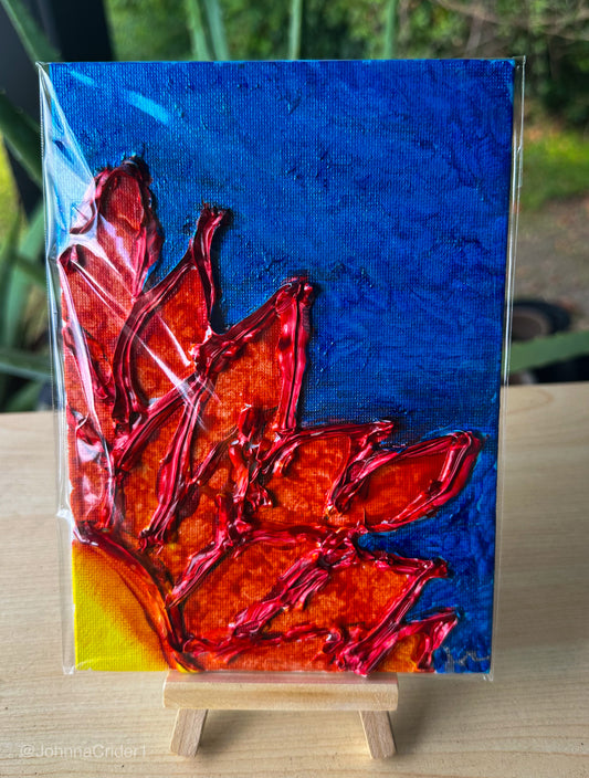 Sunflower Glow Textured Art 5x7 Canvas Panel + Wooden Mini Easel for Diaplay