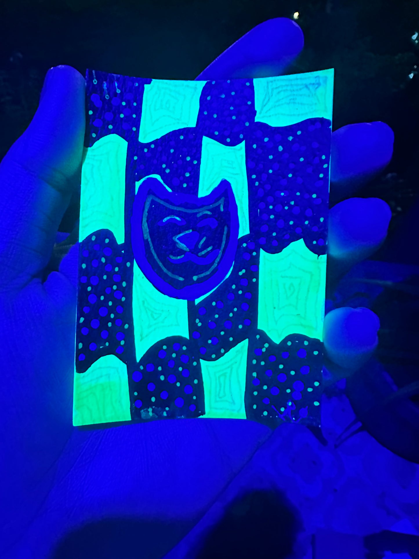 Black & Green Cat Head - ACEO