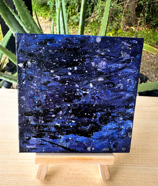 Midnight Nebula 4x4 Canvas Panel + Wooden Mini Easel for Display