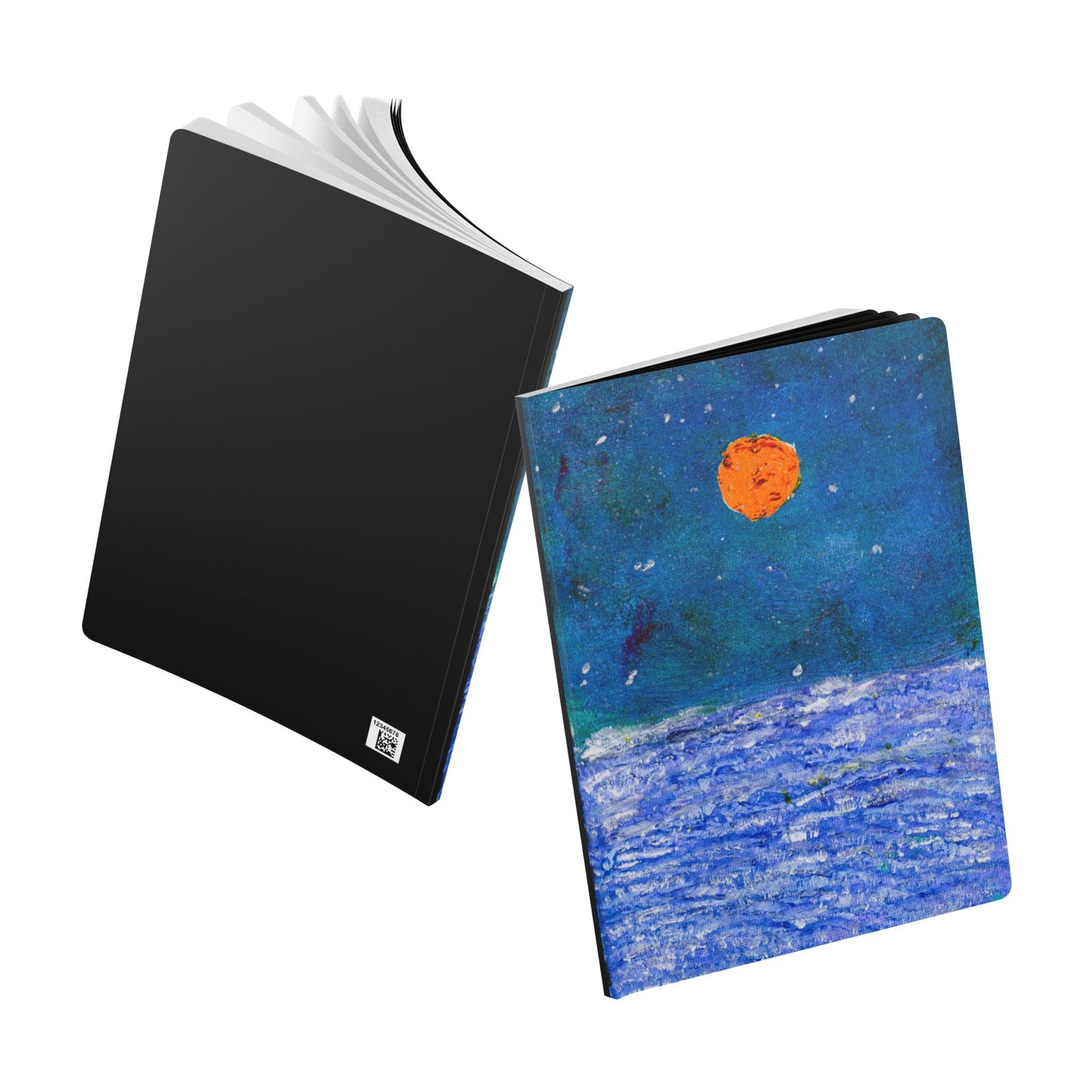 Lunar Tide Meditation Softcover Journal — Blue Sea Nightscape Notebook