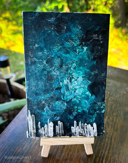Teal Serenity 4x6 Canvas Panel + Mini Easel for Display