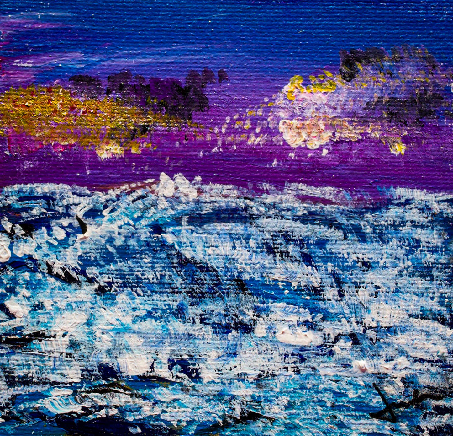 Lavender Ocean Fury 4x4 Canvas Panel + Mini Easel for Display